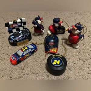 Christmas Ornaments NASCAR 7 PC Lot Tires Snowmans #24 Jeff Gordon & #6 M.Martin